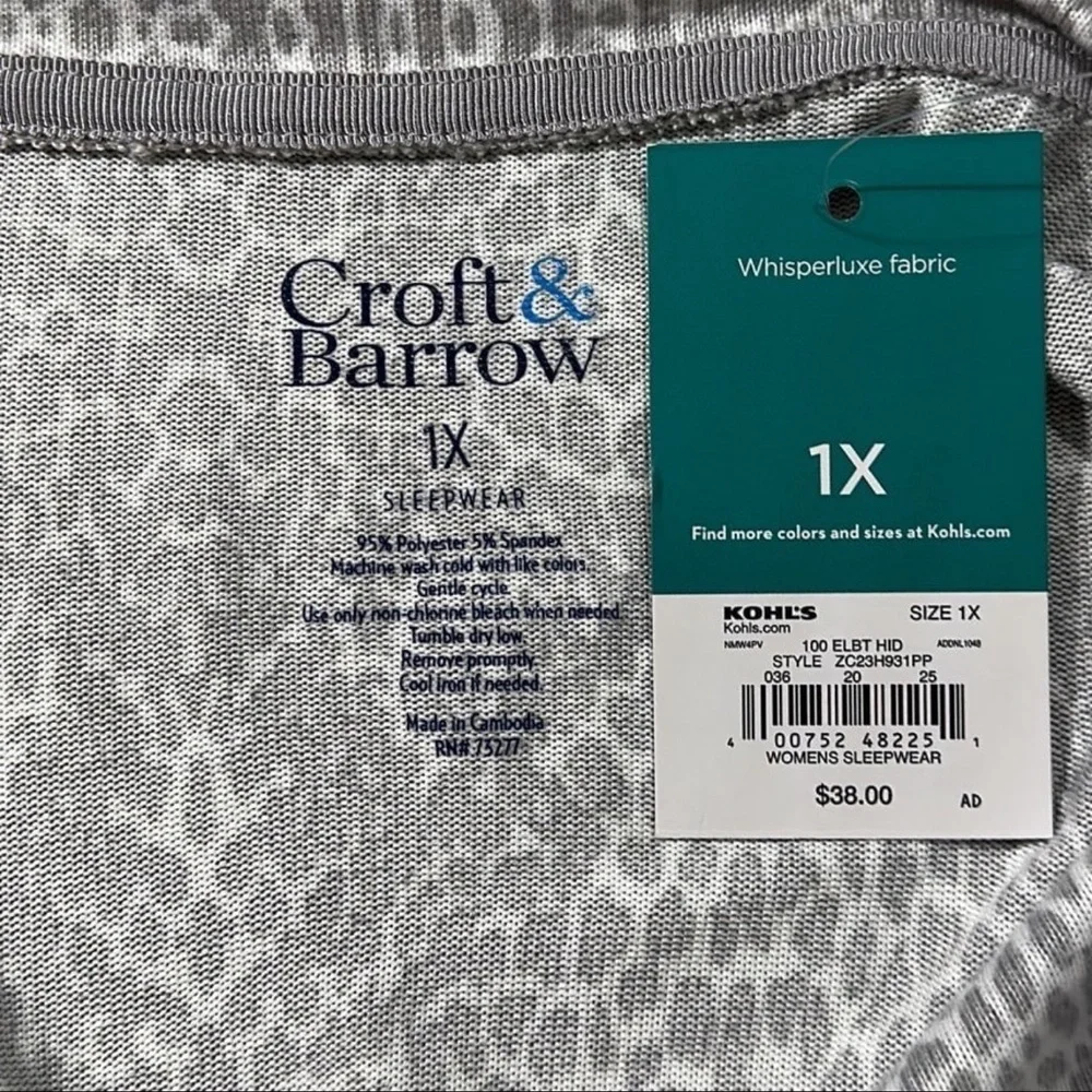 Croft & Barrow Whisperluxe Fabric Long Sleeve V-Neck Sleepshirt in Size 1X - Picture 3 of 5